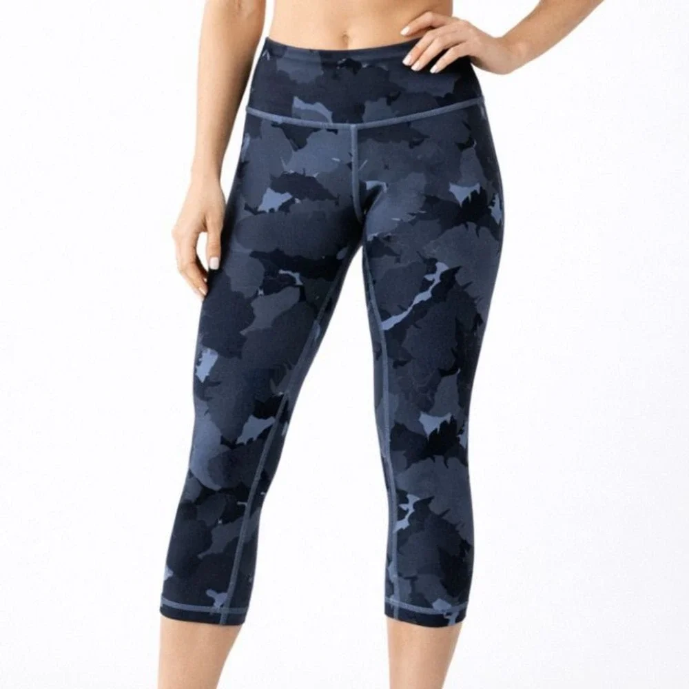 Lululemon‎ Wunder Under Crop Leggings Gray Navy Camo High Rise Yoga Pants